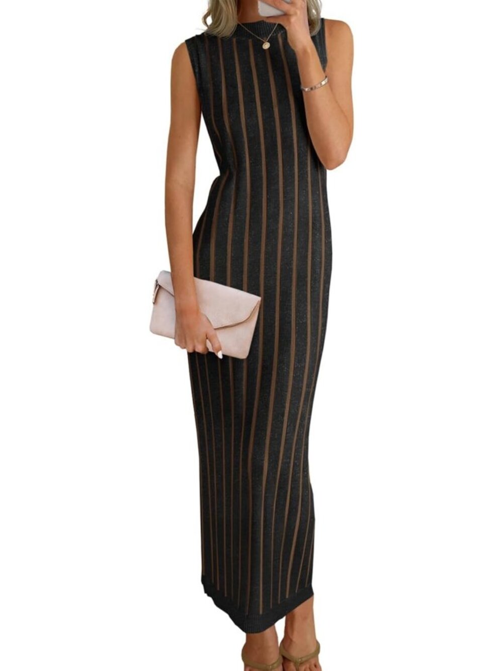 Chic Sleeveless Maxi Dress - Mock Neck Knit Tank for Effortless Style